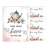 How Many Kisses in The Jar White Tea Party Bridal Shower Game 1 Sign + 30 Cards