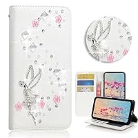 STENES iPod Touch (6th Generation) Case - Stylish - 3D Handmade Bling Crystal Girls Fairy Floral Desgin Wallet Credit Card Slots Fold Media Stand Leather Case for iPod Touch 5/6th Generation - White