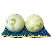Light Green Chinese Hand Exercise Balls Baoding Ball Health Stress Balls for Therapy Natural Marble Gift with Bag