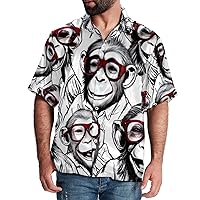 Hawaiian Shirt for Men Casual Button Down, Quick Dry Holiday Beach Short Sleeve Shirts Happy Red Glasses Monkey,S