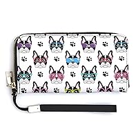 French Bulldogs with Glasses Print RFID Blocking Wallet Slim Clutch Wristlet Travel Long Purse for Women Men