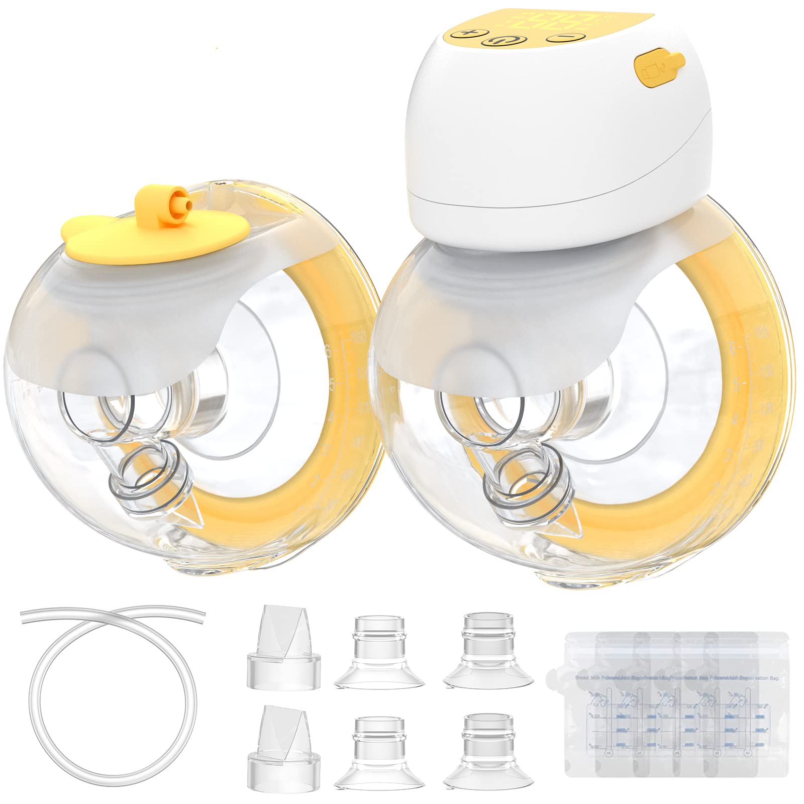 Double Wearable Breast Pump, SEOYO Hands Free Portable Electric Breast Breastfeeding Pump with LCD Display, with 3 Modes & 9 Levels Memory Function and Hands Free Painless