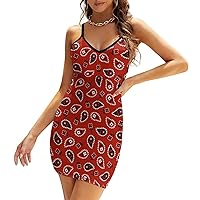 Red Paisley Bandana Women's Sexy Bodycon Dress Spaghetti Strap Mini Dresses Sleeveless Club Dress