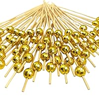 200 Pcs Disco Ball Cocktail Picks Party Decor with Gold Bamboo Toothpicks Stirrers Skewers Sticks for Appetizers Cupcakes Party Supplies for Christmas, Wedding, and Birthday Decoration