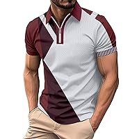Quarter Zip Polo Shirts for Men Slim Fit Casual Color Block Short Sleeve Lapel Collar Work Golf Shirts Tennis T Shirt
