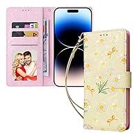 Wallet Case Cover Compatible with iPhone 14 Pro Case Wallet with Card Holder, Floral Flower Pattern Flip Folio PU Leather Kickstand Card Slots Case, [RFID Blocking] Shockproof Phone Cover (Color : Ye