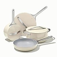 Caraway Nonstick Ceramic Cookware Set (12 Piece) Pots, Pans, Lids and Kitchen Storage - Non Toxic, PTFE & PFOA Free - Oven Safe & Compatible with All Stovetops (Gas, Electric & Induction) - Cream