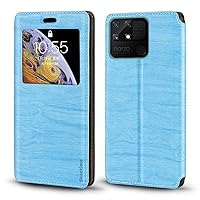 Oppo Realme Narzo 50A Case, Wood Grain Leather Case with Card Holder and Window, Magnetic Flip Cover for Oppo Realme Narzo 50A (6.51”)
