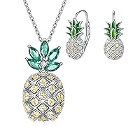 LUHE Pineapple Necklace and Earrings Set Sterling Silver Pineapple Pendant Necklace,Small Pineapple Hoop Earrings