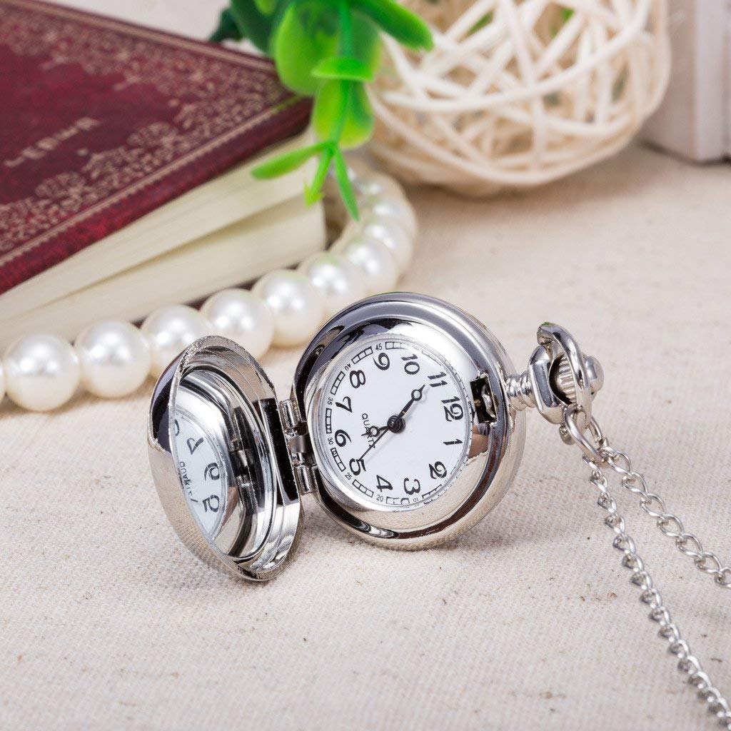 Infinite U Flower Pendant with Mirror Small Women Quartz Pocket Watch Silver Long Necklace with Gift Bag …