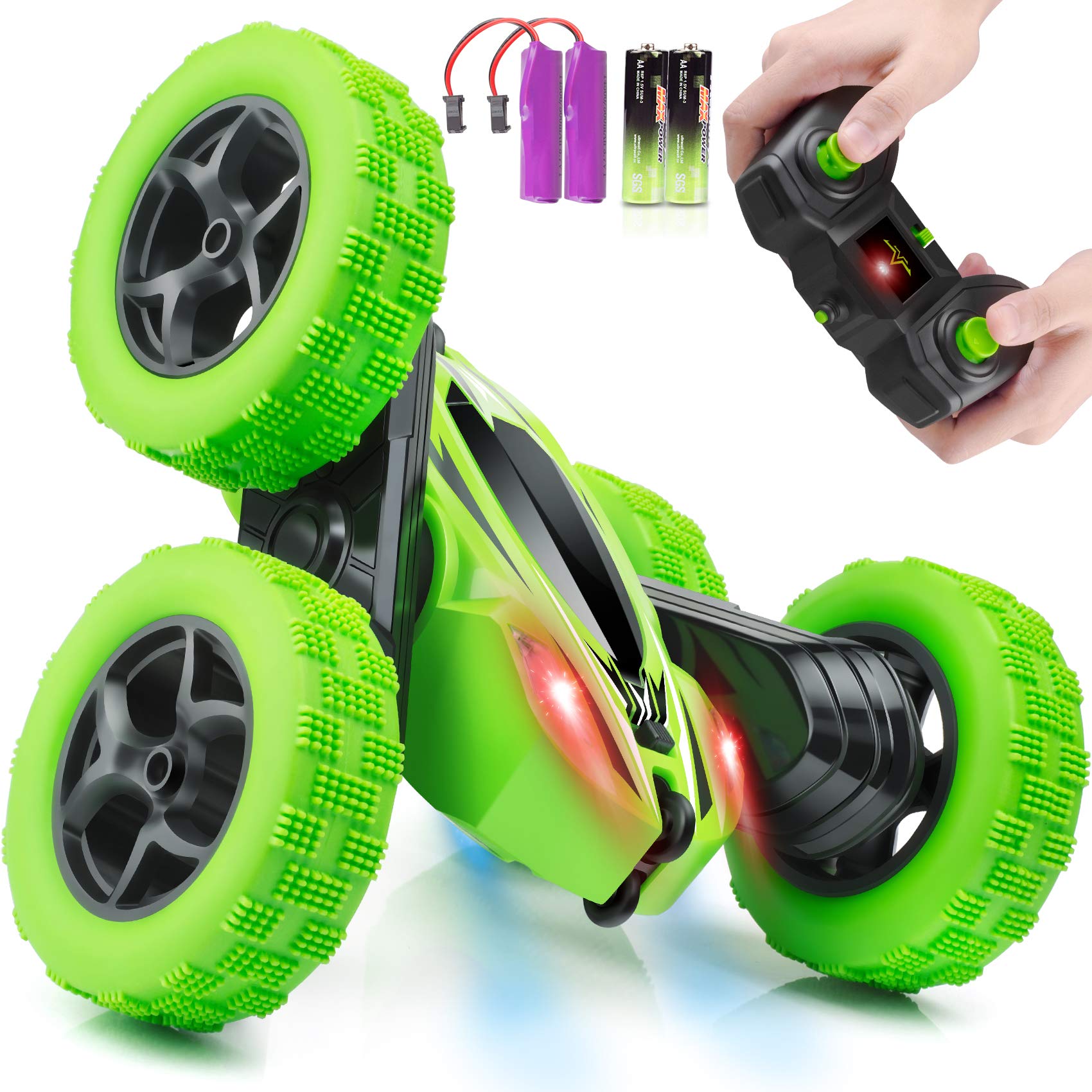 Mua Remote Control Car, ORRENTE RC Cars Stunt Car Toy, 4WD  Double  Sided 360° Rotating RC Car with Headlights, Kids Xmas Toy Cars for  Boys/Girls (Green) trên Amazon Mỹ chính hãng