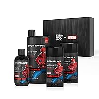 Every Man Jack Spider-Man Body Gift Set - Bath & Body Set for Guys with Clean Ingredients & Marvel Scents - Body Wash, Shampoo & Deodorant 2-Pack