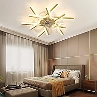 YFouCnd I 60 W Ceiling Light with Fan, Quiet Ceiling Fan with Lighting and Remote Control, App Reversible, DC 6 Speed LED, Dimmable Lamp with Fan for Bedroom, Gold