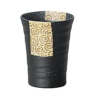 Soine Kiln 345-29-233 Ceramic Tumbler, Black Glaze, Uzu Arabesque Free Cup, φ3.5 x 4.5 inches (8.8 x 11.3 cm), 12.2 fl oz (360 cc)