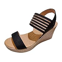 Fashion Ladies Fashion Bohemian Summer Cloth Face Open Toe Slope Heel Thick Sole Sandals Sandals Arch Support for Wo