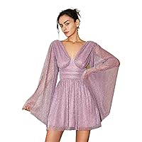Summer Dresses for Women 2023 Plain Backless Plunging Neck Glitter Short A-Line Dress