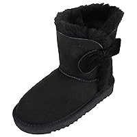 Kids Genuine Sheepskin Boot with Bow Design and Reinforced Heel (Black, Chocolate Brown, Chestnut, Grey, Purple)