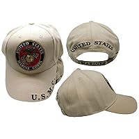 US United States Marine Corps U.S.M.C. Round Emblem Logo Khaki Adjustable Embroidered Cotton Hat Cap - Officially Licensed