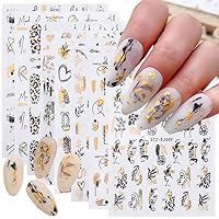 9 Sheets Gold Nail Art Stickers, Graffiti Fun Nail Foil Decals 3D Self-Adhesive Bronzing Leopard Print Black Gold Botanical Abstract Line Nail Design Manicure Tips Nail Decoration for Women Girls