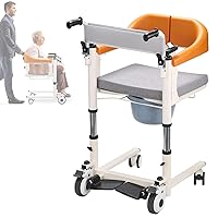 Patient Lift Transfer Chair for Home, Multifunction Wheelchair Patient Lift Aid, Bedside Commode Transport Chair with 180° Split Seat, 4 in 1 Transfer Lift Aid for Elderly Handicapped