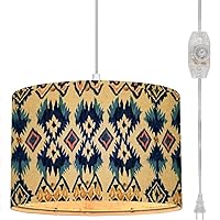 Plug in Pendant Light Ethnic abstract art Aztec ornament print geometric ethnic pattern Hanging Lamp with Plug in Cord 16.4 ft Fabric Shade Dimmable Hanging Light for Living Room Kitchen Bedroom