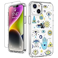LUHOURI Designed for iPhone 14 Case with Screen Protector - Slim Fit, Sturdy Clear Acrylic Cover for Women and Girls - Protective Phone Case 6.1