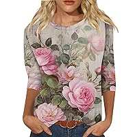3/4 Length Sleeves Tops for Women Summer Vintage Floral Print Ancient Style Three Quarter Length Sleeve Blouse