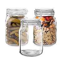 Set of 3 Glass Mason Jar with Lid (1 Liter) | Airtight Glass Storage Container for Food, Flour, Pasta, Coffee, Candy, Dog Treats, Snacks & More | Glass Organization Canisters | 34 Ounces