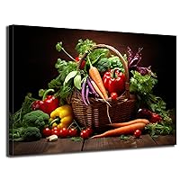 Vegetables Canvas Wall Art Colorful Kitchen Pictures Poster Print Healthy Food Vegetable Picture Print Framed Artwork for Dining Room Restaurant Wall Decor