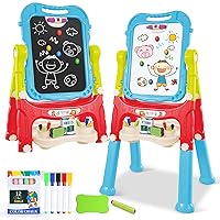 Toddler Art Easel Toys, Magnetic Chalk Board and White Board Easel for Kids with Painting Accessories, Rotatable Double Sided Easel, Birthday Gift for Boys and Girls