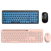 Wireless Keyboard and Mouse Backlits, Slim Portable Rechargeable Multi-Device Bluetooth Keyboard, Switch up to 3 Devices, Wireless Keyboard and Mouse Combo with Phone Tablet Holder, for Windows, Mac