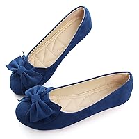 Bow Flats Women Solid Color Suede Ballet Flats Cute Working Shoes