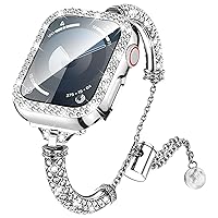 LETOID Band & Case Designed for Apple Watch – 40mm 41mm 44mm 45mm Women Metal Fancy Bracelet Strap with Bling Rhinestone Screen Protector Cover for iWatch Series 9 8 7 SE 6 5 4