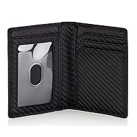 Stealth Mode Men's Slim Front Pocket Wallet - RFID Blocking, Thin Minimalist Design, Genuine Leather - ID Badge Window and 5 Sleeves for Money, Credit Cards, Driver License (Carbon Fiber Leather)