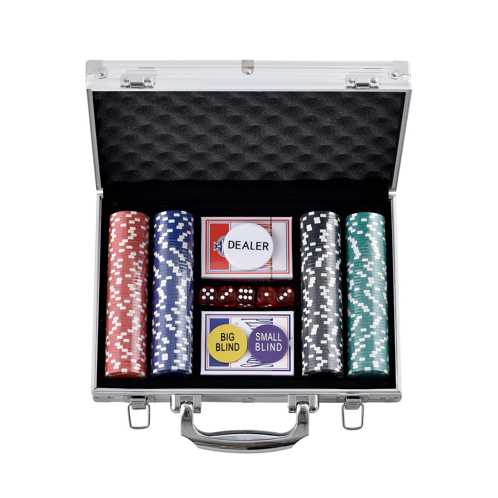 VEVOR Poker Chip Set, 200-Piece Poker Set, Complete Poker Playing Game Set with Aluminum Carrying Case, 11.5 Gram Casino Chips, Cards, Buttons and Dices, for Texas Hold'em, Blackjack, Gambling