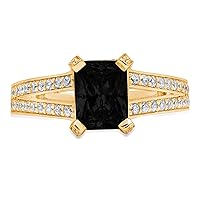 2.70 ct Emerald Cut Solitaire W/Accent Genuine Natural Black Onyx Engagement Promise Anniversary Bridal Ring 18K Yellow Gold