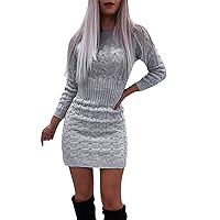 Dresses for Women Sweater Long-Sleeved O-Neck Top Pattern Knitted Color Solid Women Dresses for Party