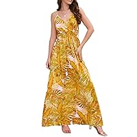Women Deep V Neck Floral Maxi Dress Boho Spaghetti Strap Summer Backless Beach Party Long Dresses