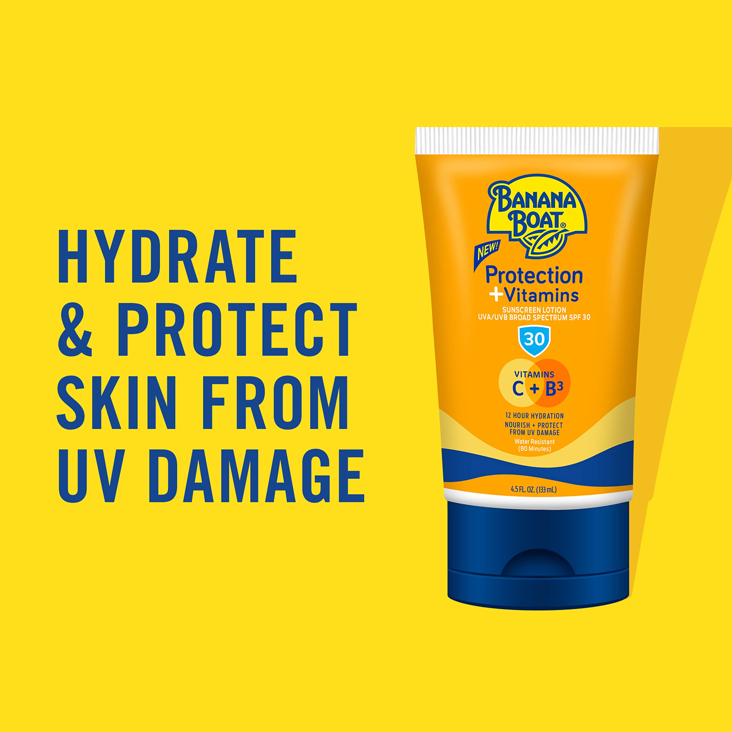 Banana Boat Protection + Vitamins Sunscreen Lotion SPF 30 | Moisturizing Sunscreen with Vitamin C & B3 | Banana Boat Vitamin C Lotion Sunscreen, Vitamin B3 & Vitamin C Sunscreen, 4.5 oz.