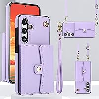 Compatible with Samsung Galaxy S24 5G Wallet Case with Crossbody Lanyard Strap, RFID Blocking Card Slots Holder and Wrist Strap Lanyard (Purple)
