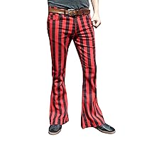 Fuzzdandy Mens Red Black Striped Bell Bottoms Flares Retro Pants Trousers