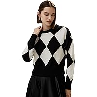 LilySilk 100% Cashmere Sweater for Women Elegant Diamond Pattern Cropped Round Neck Pullover for Fall Winter