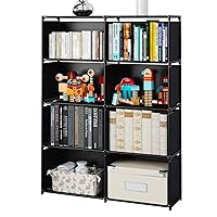 Bookshelves, Assembled Storage Rack, Bedroom Living Room Vertical Cabinet Bookshelf, Double Row 8-Grid Multi-Functional Storage Equipment (Black)