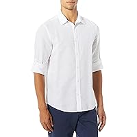 Perry Ellis Men's Slim Fit Roll Sleeve Solid Linen Cotton Button-Down Shirt (Size Small-Xx-Large)