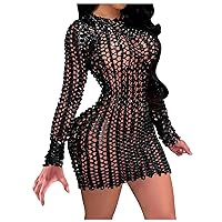 Women Sexy Dress for PartyMini Fashion Solid Color Long Sleeve Hip High Waist Sexss Dress