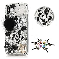 STENES Sparkle Case Compatible with Samsung Galaxy A13 5G Case - Stylish - 3D Handmade Bling Rose Flowers Bows Crown Rhinestone Crystal Diamond Design Cover Case - Black