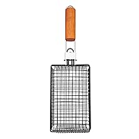 Farberware 5290488 BBQ Shaker Basket with Folding Handle, Black and Wood