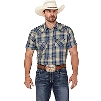 ARIAT Men's Hooey Retro Plaid Short Sleeve Snap Western Shirt Light Green Medium