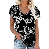 Womens Summer Tops 2024 Casual Tummy Coverage Dressy Tunic Short Sleeve Shirts Ladies Cute Comfy V Neck Petite Blouses
