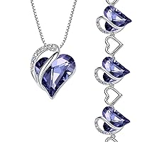 Leafael Infinity Love Heart Necklace and Bracelet for Women, Purple Birthstone Crystal Jewelry, Silver Tone Bundle Gifts for Women, Tanzanite Purple